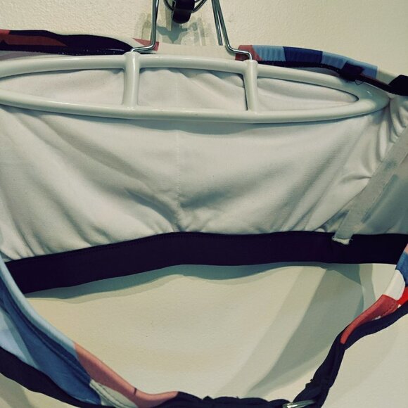 Kona Sol Bikini and Top in red blue and black fabric, lined, hi-cut thigh, Sz L - Picture 4 of 5